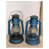 Pair of Dietz No. 8 Air Pilot Blue Kerosene Lanterns