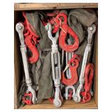 Industrial Rigging Turnbuckles and Cargo Straps in Wooden Crate