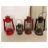 Assorted Metal Kerosene Lanterns Including American Camper and Globe Brand