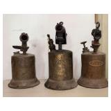 Three Brass and Iron Blowtorches Featuring Clayton and Lambert and Dunlap Brands
