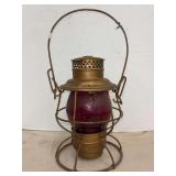 Adlake Reliable Railroad Lantern with L H & St L Embossed Red Globe