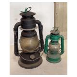 Two Kerosene Lanterns Including Black Dietz and Green Made in China Models