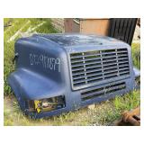 Blue Semi Truck Hood Assembly with Integrated Grille and Headlight Casings