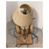 Taxidermy Ram Skull Lamp with Wooden Base and Pleated Shade