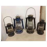 Assorted Metal Lanterns Including Feuerhand and Lamplight Farms