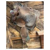 Western Leather Saddle With Diamond Studding And Missing Stirrup