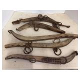 Set of Five Wooden and Iron Horse Yokes and Harness Parts