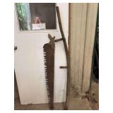Two-Person Crosscut Saw with Wooden Frame and Handles