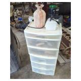 Plastic Storage Chest with Mixed Hardware, Hand Tools, and Household Supplies