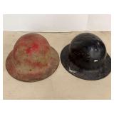 Pair of Hard Hat Helmets with Red and Black Painted Finishes
