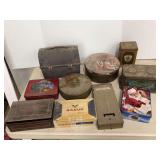 Assorted Metal Storage Tins and Cigar Box