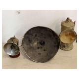 Two Carbide Miner Lamps with Reflector Disc