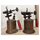 Two Brass and Iron Blow Torches with Red Handles