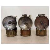 Three Justrite Brass Carbide Miner Lamps