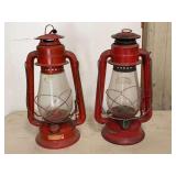 Two Dietz Red Enamel Kerosene Lanterns