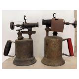 Pair of Brass and Iron Blowtorches with Wooden Handles
