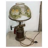 Turner 206AA Blowtorch Converted Table Lamp with Hand Painted Floral Glass Shade