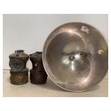 Two Auto-Lite Brass Carbide Miner Lamps and One Reflector