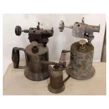 Three Metal Blow Torches with Wood and Metal Handles