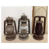 Three Kerosene Lanterns Including Buhl No 775, Supreme No 66, and Dietz Fitzall