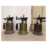 Three Metal Blowtorches with Wood and Plastic Handles