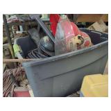 Firefighter Helmets and Electrical Cords in Storage Bin