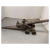 Metal Toy Cannon with Wheeled Carriage and Warning Label