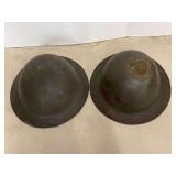Two British Brodie Style Steel Combat Helmets