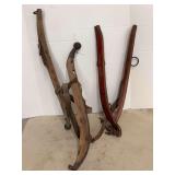 Two Pairs of Wooden Horse Hames with Metal and Leather Hardware