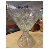TWO PIECE SET VINTAGE ANCHOR HOCKING STAR OF DAVID PEDESTAL PUNCH BOWL