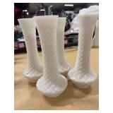 FOUR VINTAGE MILK GLASS VASES