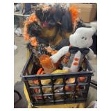 STORAGE CRATE FULL OF HALLOWEEN DECORATIONS