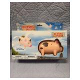 FLYING PIG.  FLAPS WINGS AND FLIES OVERHEAD