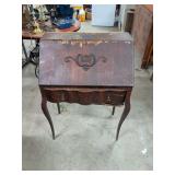 VINTAGE DROP FRONT SECRETARY DESK HAS DAMAGE