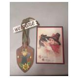 OLD HALLOWEEN PICTURE AND FALL WALL HANGING