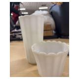 TWO VINTAGE MATCHING MILK GLASS VASES