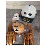 BATMAN BASKET WITH MONSTER HANDS AND THREE MASKS. A LION AND A TIGER. AND A HOCKEY MASK.