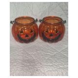 TWO GLASS PUMPKINS