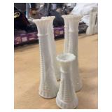 FIVE VINTAGE MILK GLASS VASES