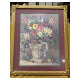 BARBARA MOCK FLOWER ON A PEDESTAL FRAMED UNDER GLASS