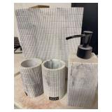 DNKY BATHROOM CUPS, SOAP DISPENSER, AND TRASH CAN
