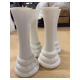 FOUR VINTAGE MILK GLASS BUD VASES