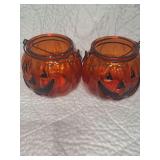 TWO GLASS PUMPKINS