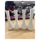 FOUR VINTAGE MILK GLASS VASES