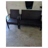 WICKER PATIO BENCH AND CHAIR