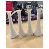 FOUR VINTAGE MILK GLASS BUD VASES