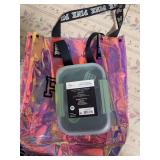 PINK BAG AND DIVIDED RECTANGLE LUNCH CONTAINER