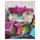BOX OF ASSORTED PLASTIC KIDS TOYS