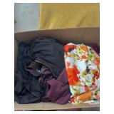 BOX OF ASSORTED WOMENS DRESS CLOTHES.  MED AND LARGE