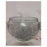 GLASS PUNCH BOWL AND DIPPER AND 8 GLASSES.